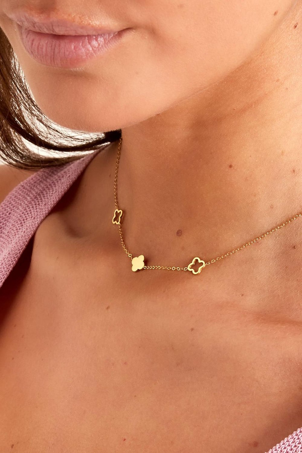 Necklace clovers  Gold Color Stainless Steel h5Picture4